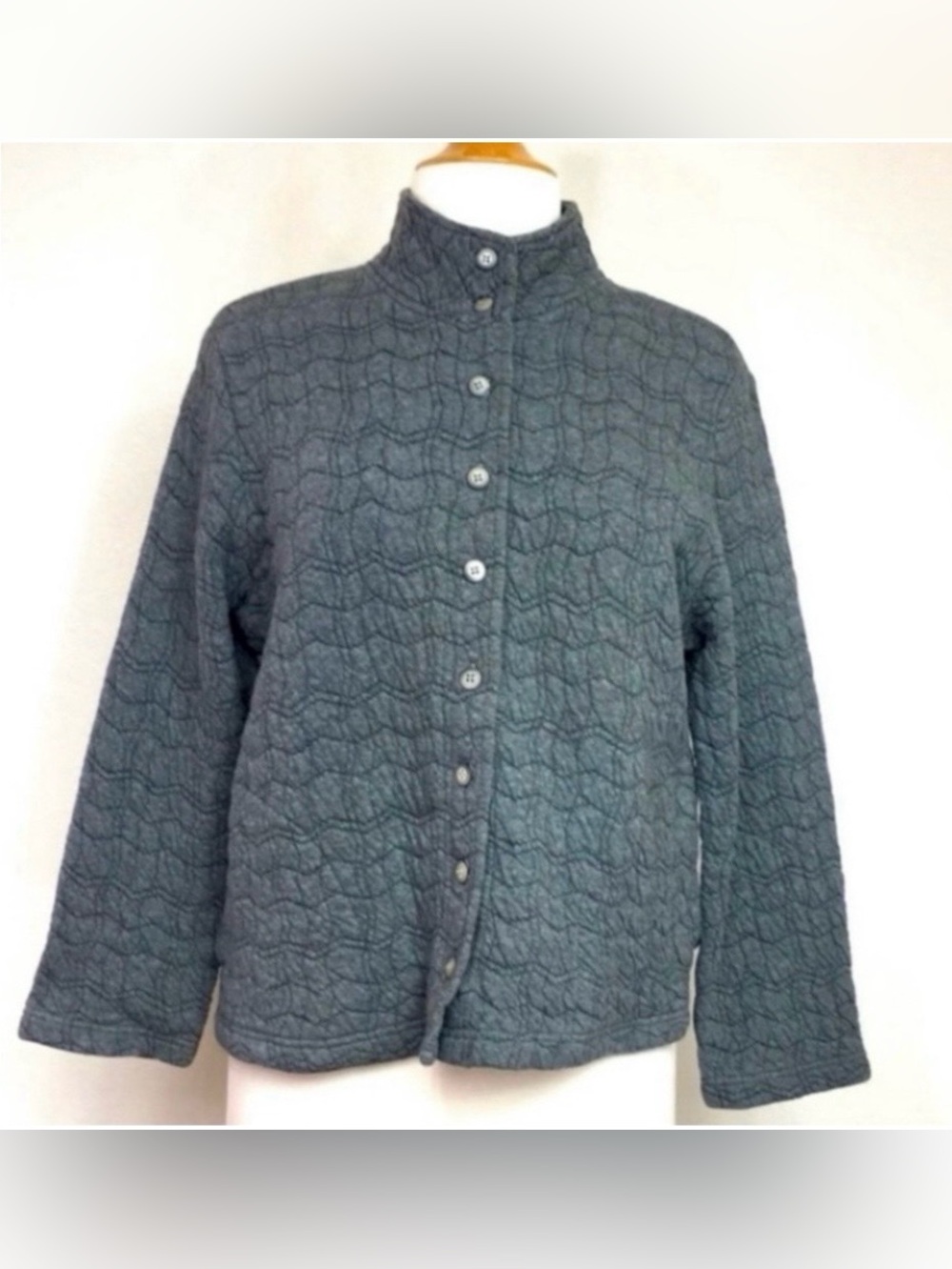 J. Jill Womens Gray Quilted 100% Cotton Boxy Jacket Coastal Cottagecore Size S